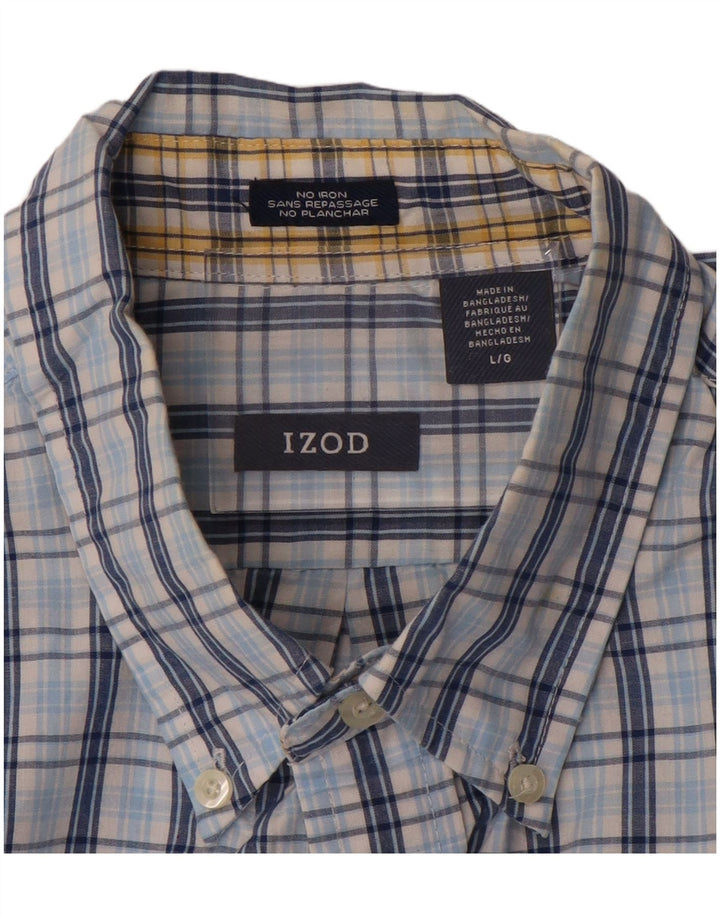 IZOD Mens Shirt Large Blue Check Cotton