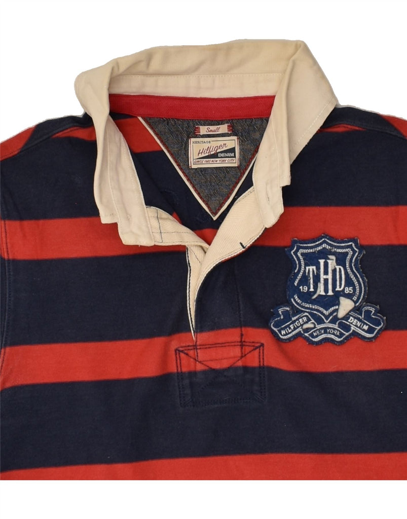 TOMMY HILFIGER Mens Graphic Rugby Polo Shirt Small Red Striped Cotton | Vintage Tommy Hilfiger | Thrift | Second-Hand Tommy Hilfiger | Used Clothing | Messina Hembry 