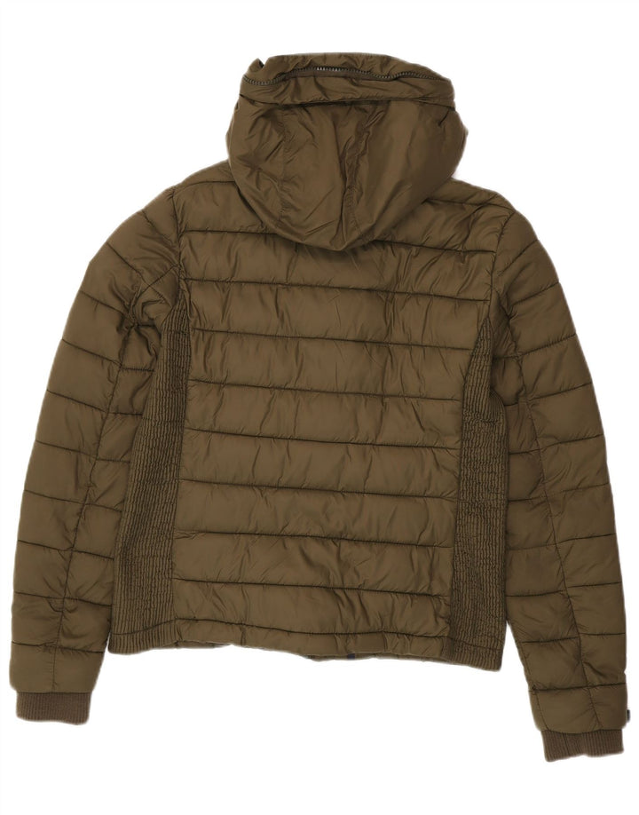 SUPERDRY Womens Hooded Padded Jacket UK 16 Large Khaki Nylon