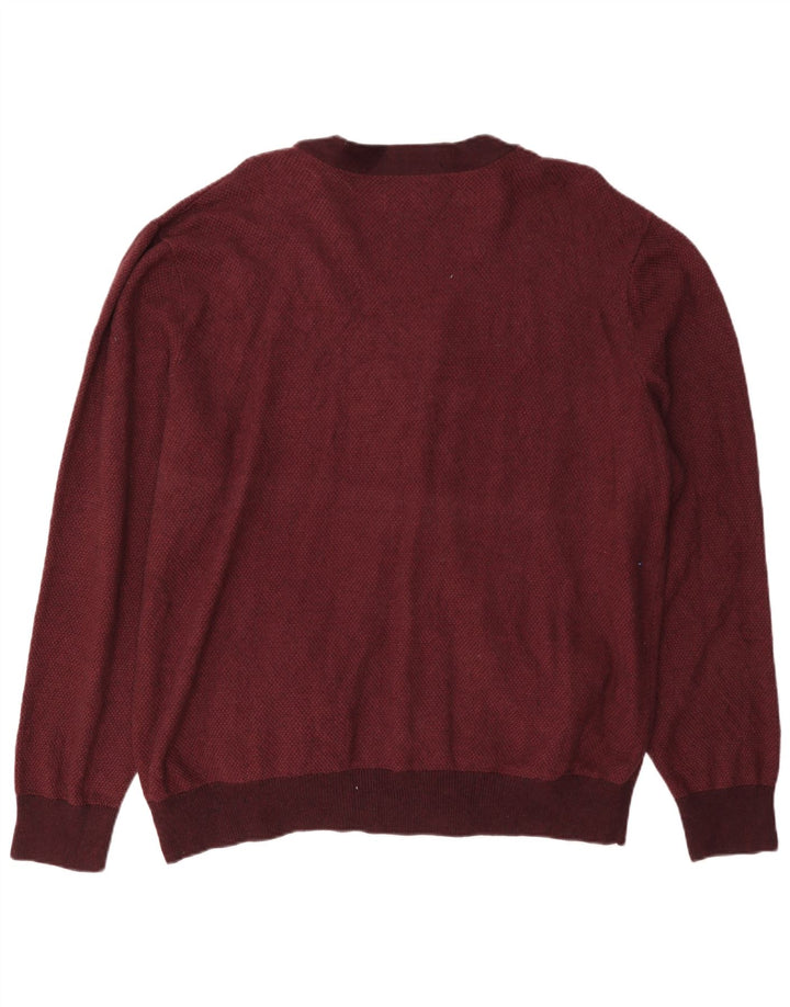 Chaps Mens Cardigan Sweater 2XL Burgundy Cotton