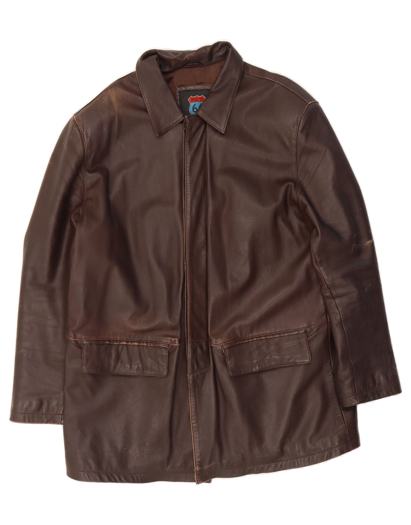 ROUTE 66 Mens Leather Jacket UK 44 2XL Brown Leather Vintage