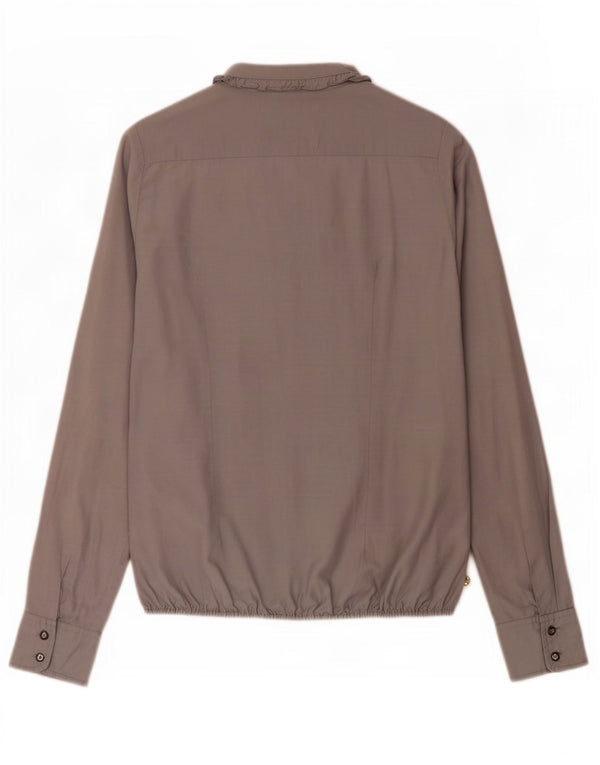Maison Scotch Womens Long Sleeve Ruffle Front Blouse Top UK 12 Medium Grey
