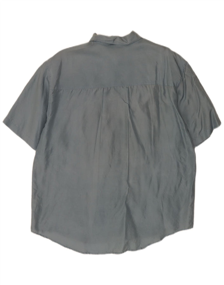 Vintage Mens Short Sleeve Shirt Large Blue Silk