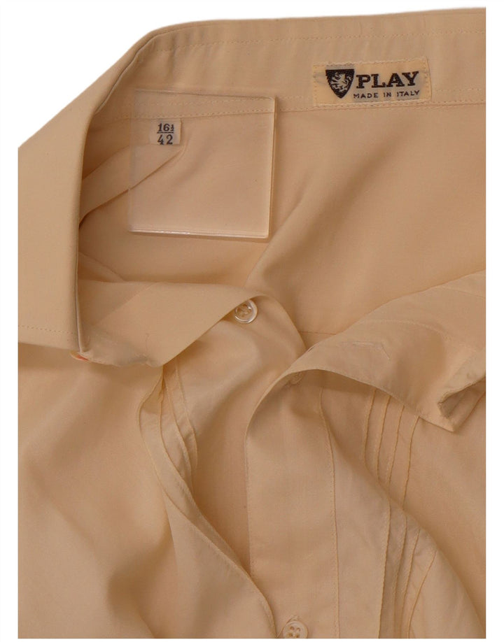PLAY Mens Formal Shirt Size 42 16 1/2 Large Beige Silk