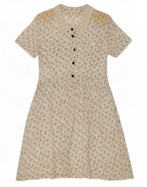 Vintage Womens A-Line Dress UK 16 Large White Floral