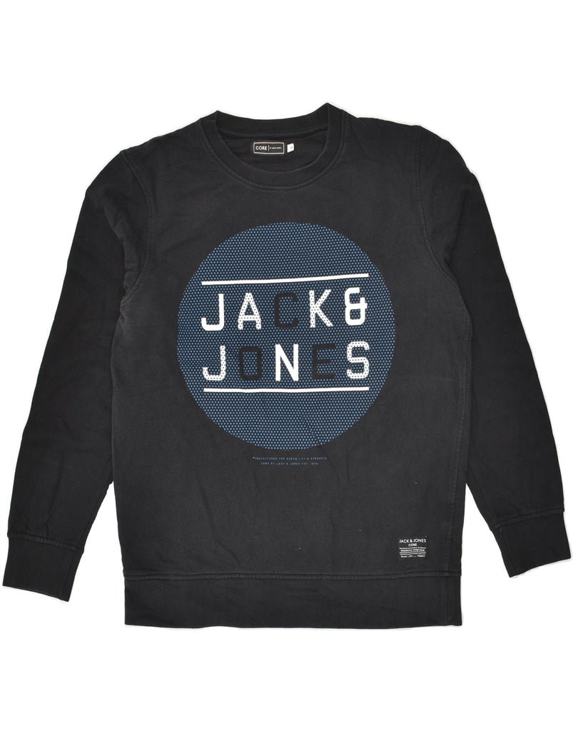 JACK & JONES Mens Graphic Sweatshirt Jumper Large Black Cotton | Vintage Jack & Jones | Thrift | Second-Hand Jack & Jones | Used Clothing | Messina Hembry 