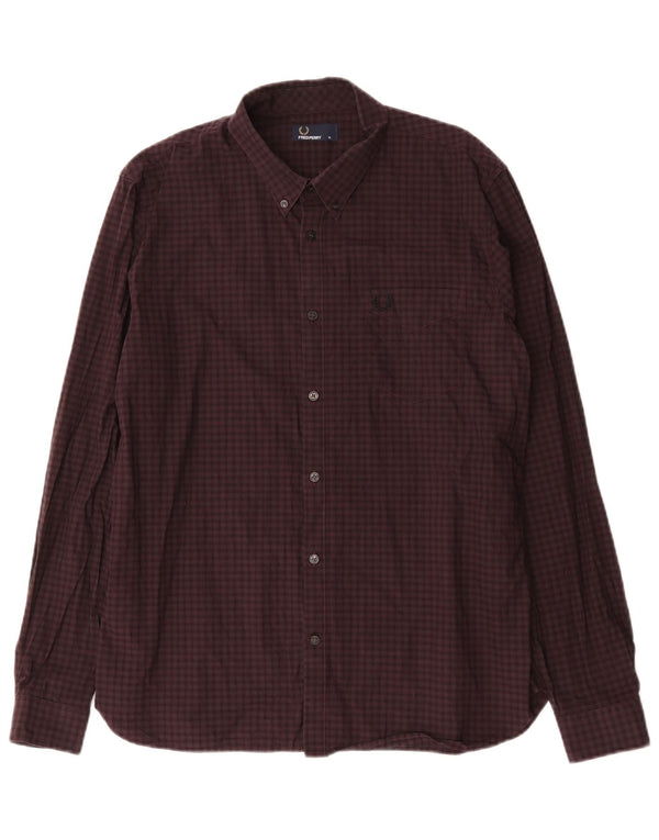 Fred Perry Mens Shirt XL Burgundy Check Cotton