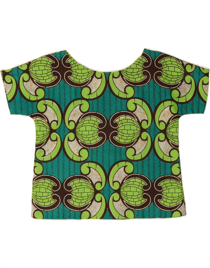 VINTAGE Womens Abstract Pattern Crop Top UK 14 Medium Green Vintage Vintage and Second-Hand Vintage from Messina Hembry 