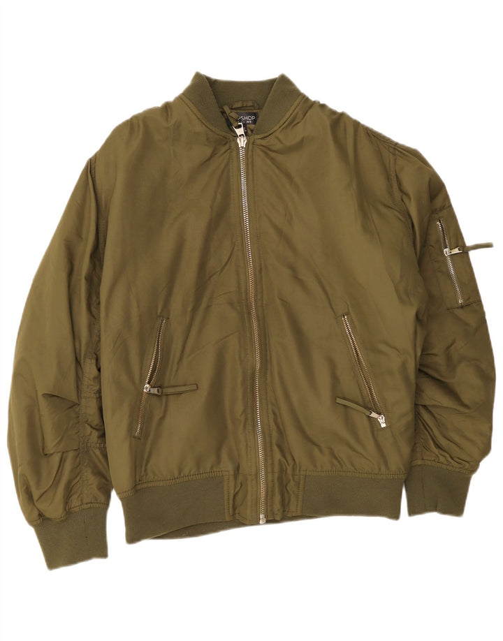 Topshop Womens Oversized Bomber Jacket UK 10 Small Green Polyester
