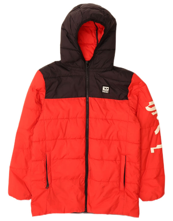 Diesel Boys Graphic Hooded Padded Jacket 11-12 Years Red Colourblock Nylon