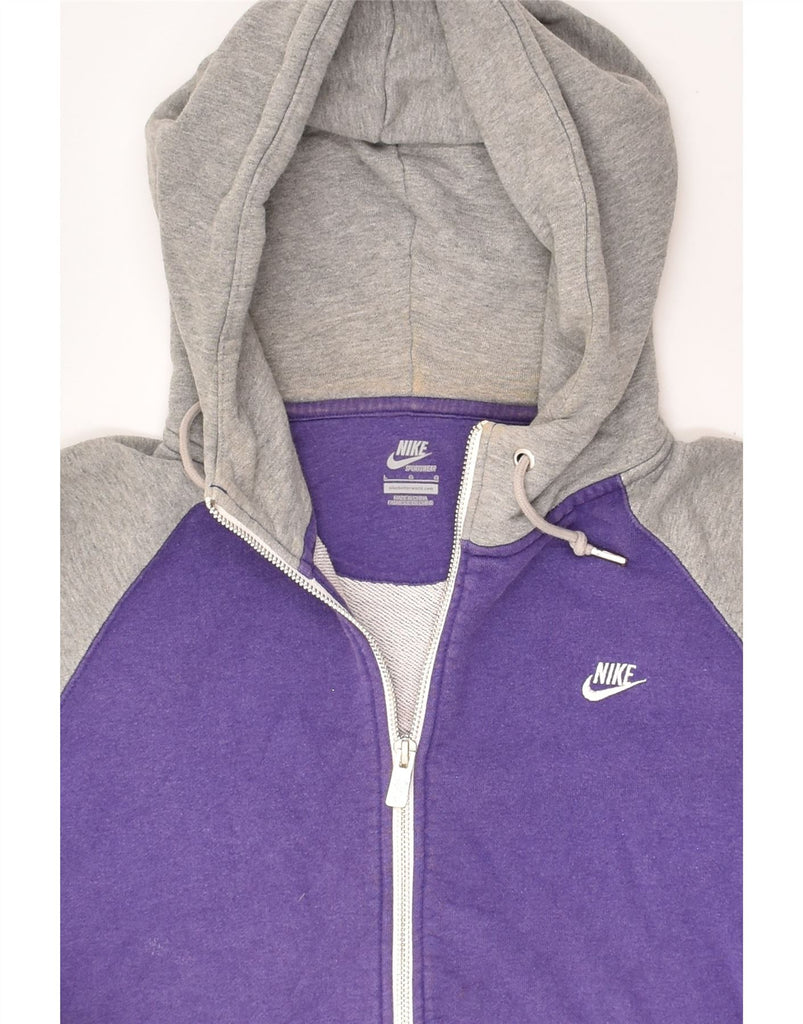 NIKE Womens Zip Hoodie Sweater UK 16 Large Purple Colourblock Cotton | Vintage Nike | Thrift | Second-Hand Nike | Used Clothing | Messina Hembry 