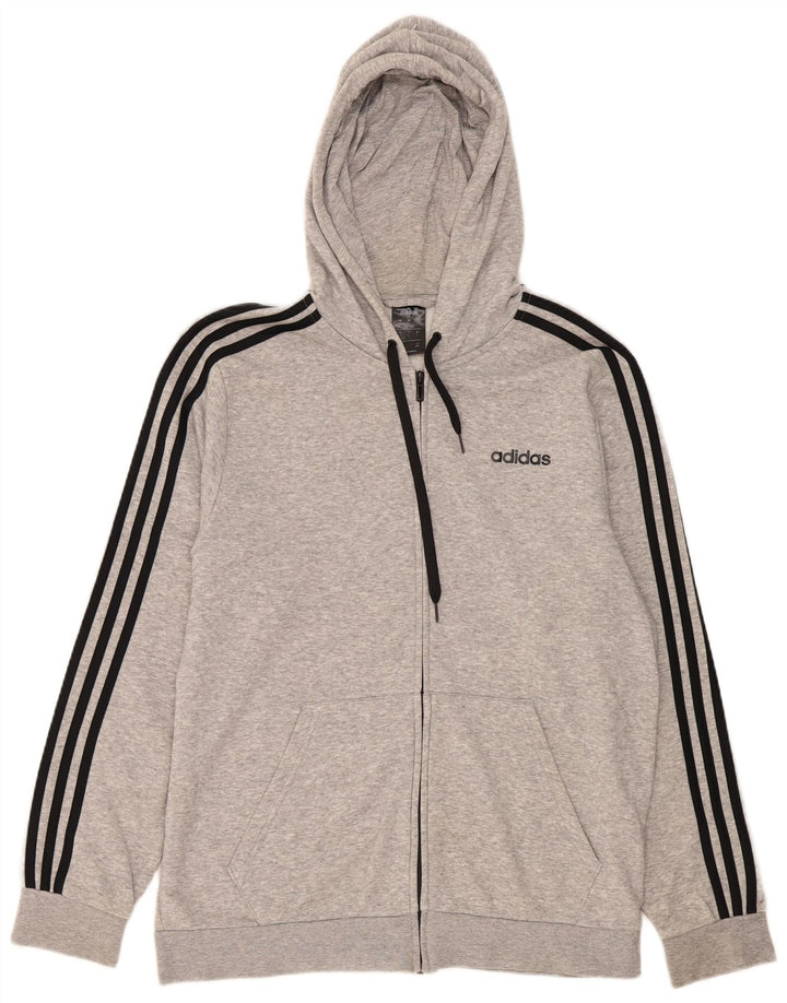 Adidas Mens Zip Hoodie Sweater Large Grey Cotton