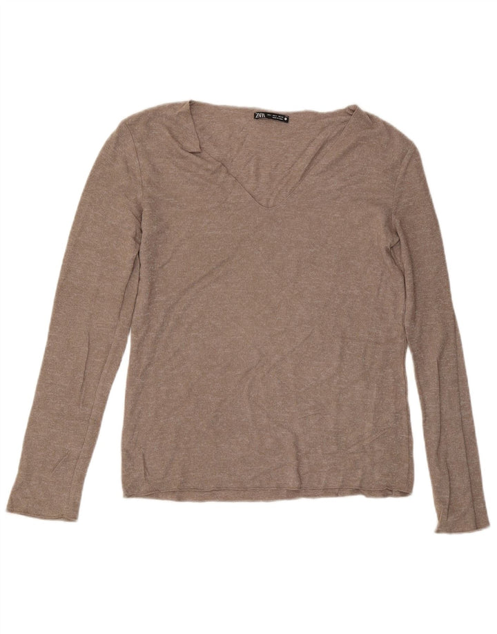 ZARA Womens V-Neck Jumper Sweater UK 10 Small Grey