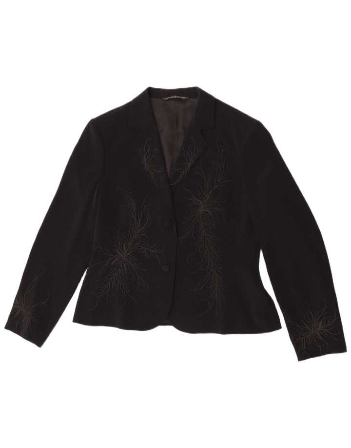 Laura Ashley Womens 1 Button Blazer Jacket UK 16 Large Black Floral