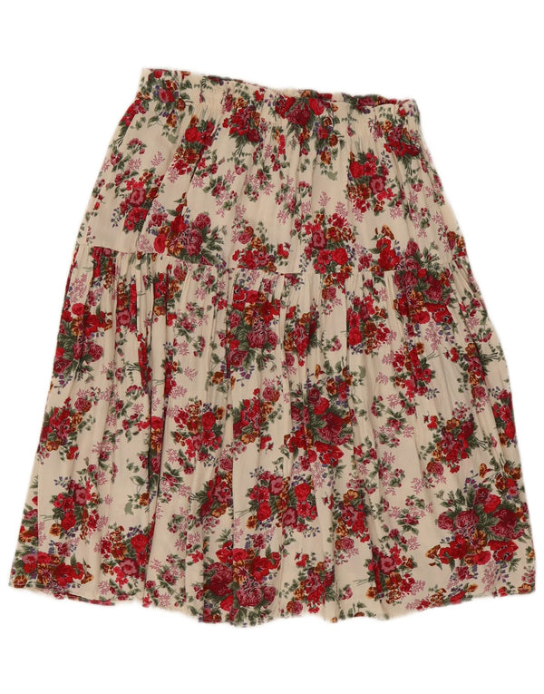 Vintage Womens Pleated Skirt W26 Small Off White Floral
