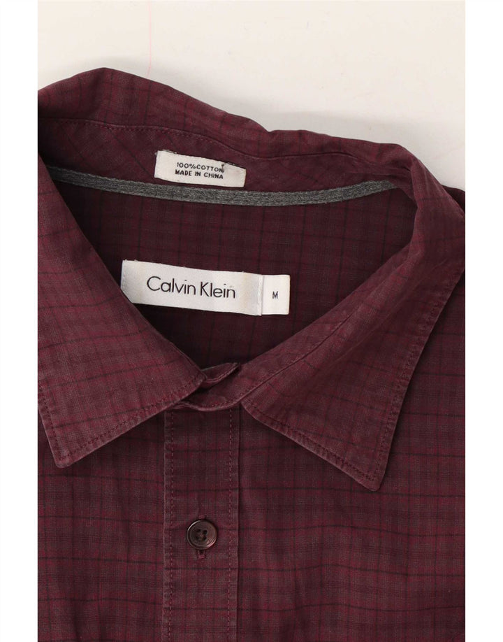 Calvin Klein Mens Shirt Medium Burgundy Gingham Cotton