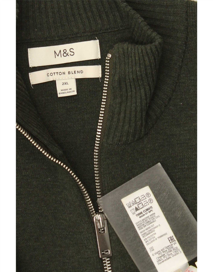 Marks & Spencer Mens Cardigan Sweater 2XL Khaki Polyester