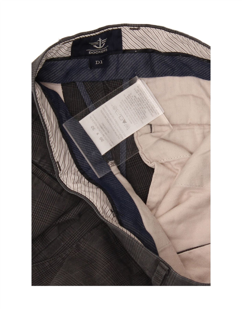 DOCKERS Mens Straight Chino Trousers W30 L32 Grey Check Cotton Vintage Dockers and Second-Hand Dockers from Messina Hembry 