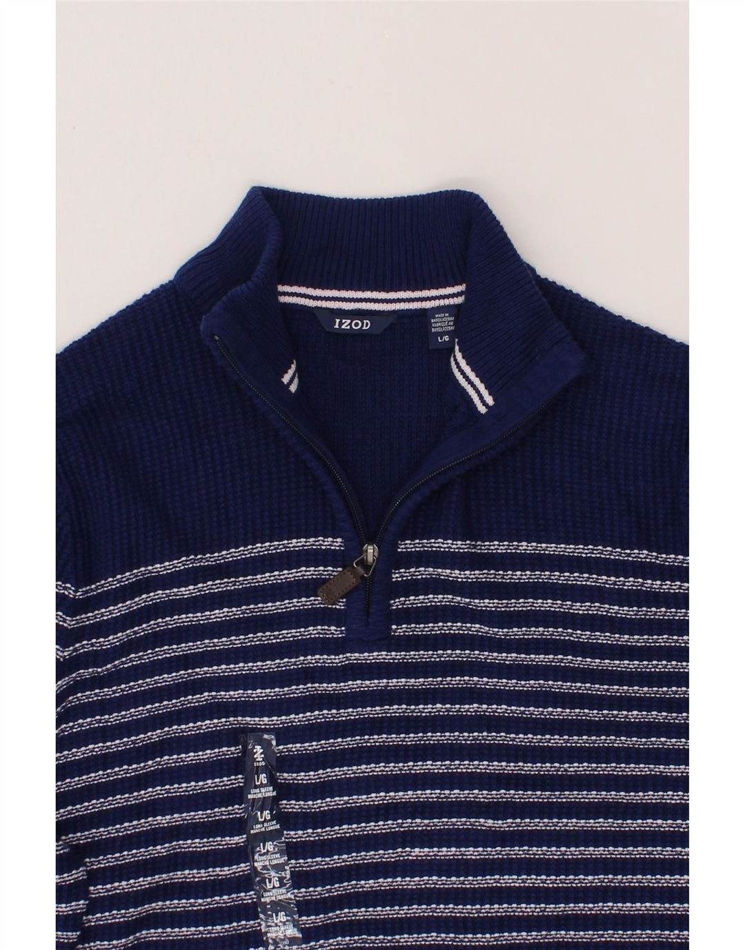 IZOD Mens Zip Neck Jumper Sweater Large Navy Blue Striped Cotton Vintage Izod and Second-Hand Izod from Messina Hembry 