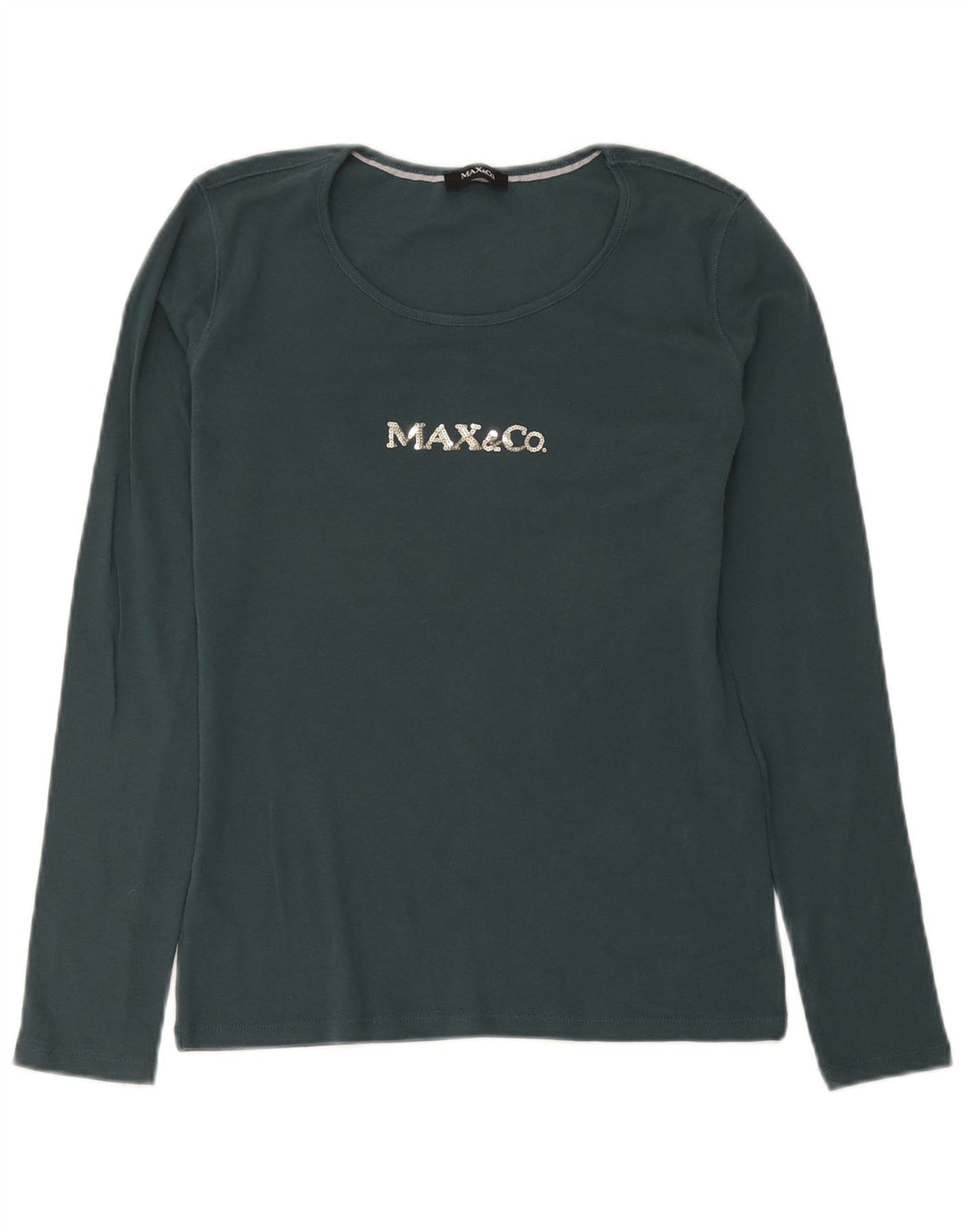 Max & Co. Womens Graphic Top Long Sleeve UK 12 Medium Green Cotton