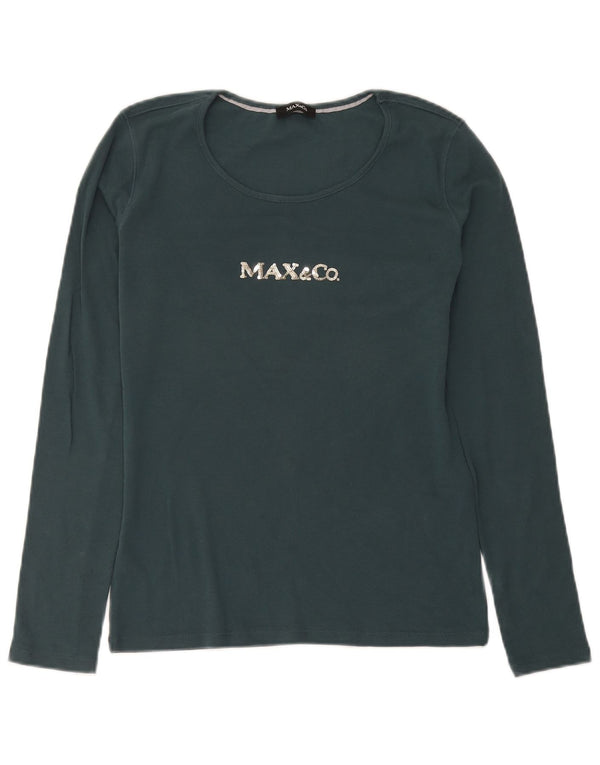 Max & Co. Womens Graphic Top Long Sleeve UK 12 Medium Green Cotton