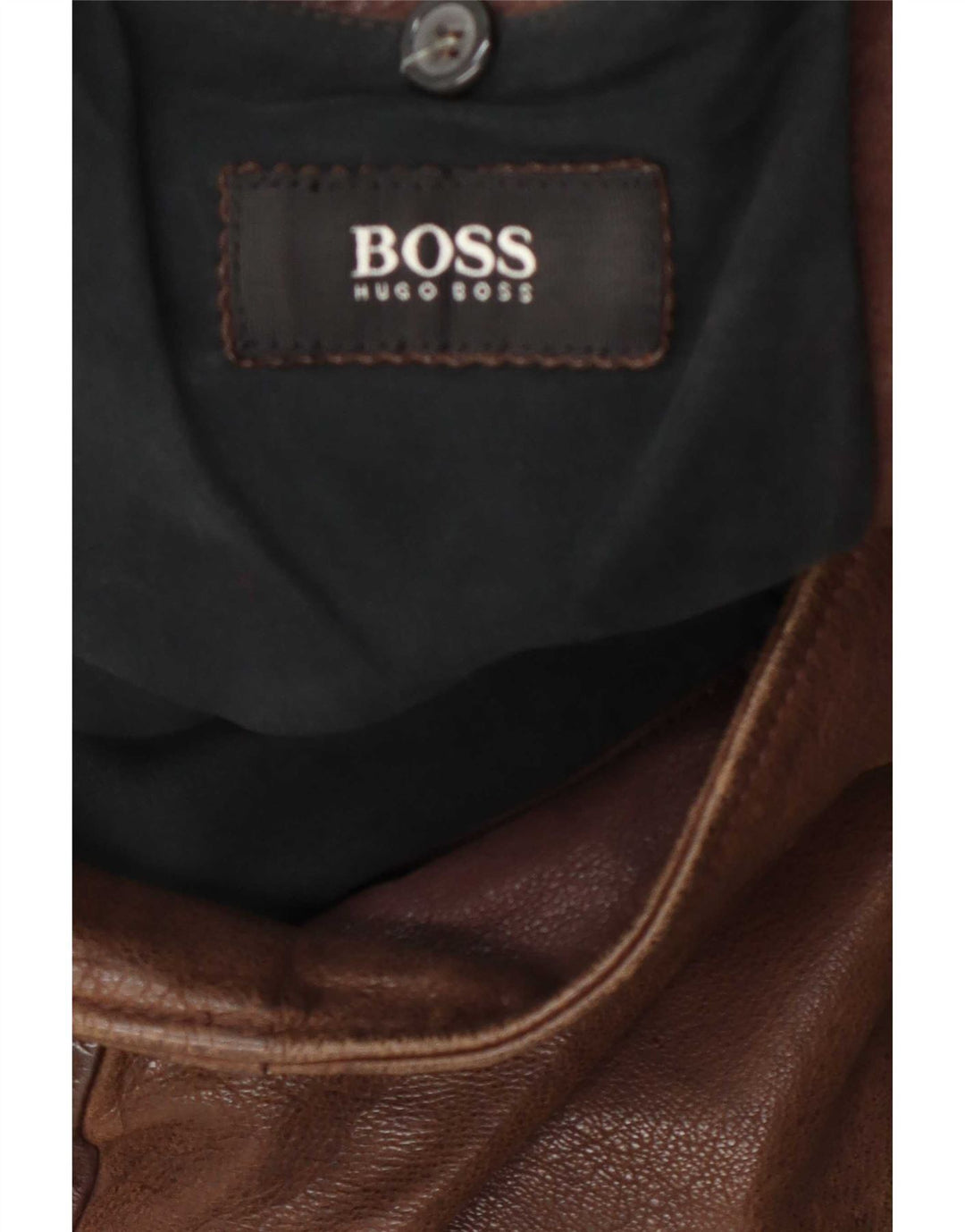 Hugo Boss Mens Leather Jacket UK 40 Large Brown