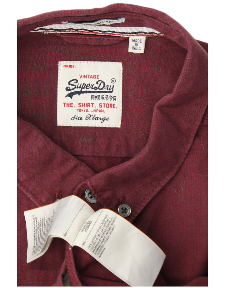 Superdry Mens Extra Slim Fit Shirt XL Burgundy Cotton