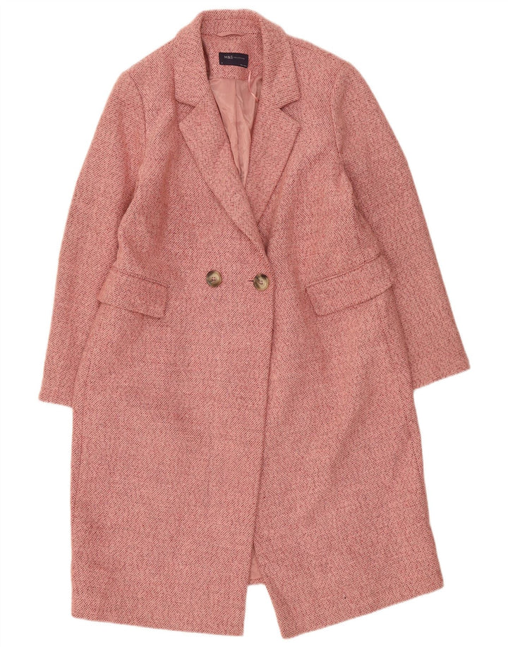 Marks & Spencer Womens Double Breasted Coat UK 16 Large Pink Polyester