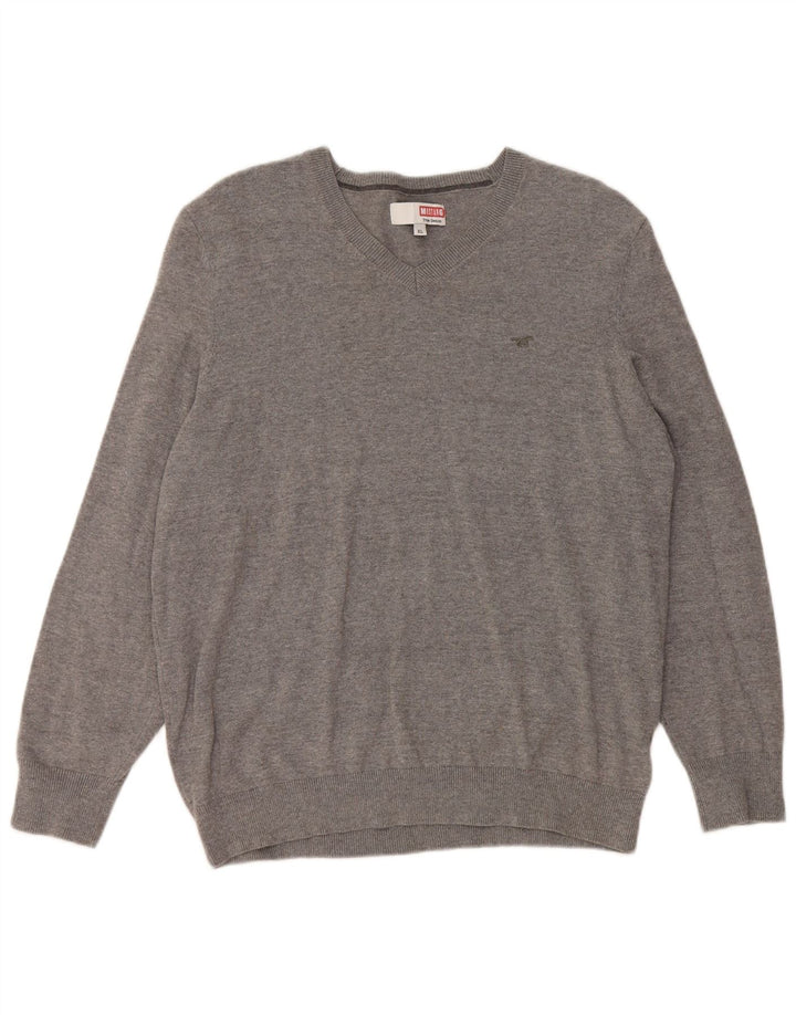 MUSTANG Womens V-Neck Jumper Sweater UK 18 XL Grey Cotton