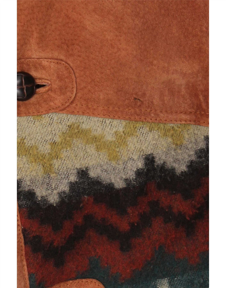 Vintage Mens Suede Windbreaker Coat EU 50 Large Brown Geometric Leather