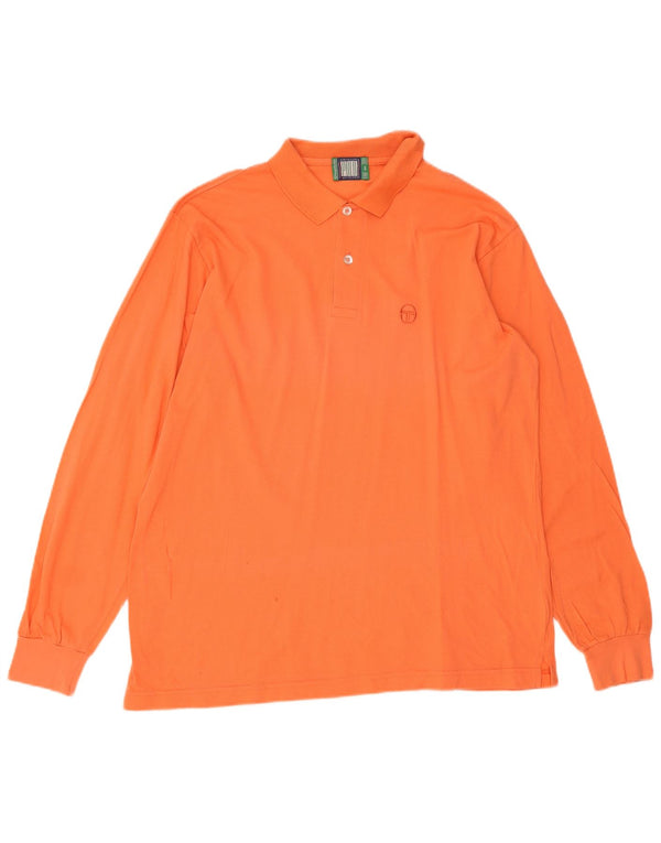 Sergio Tacchini Mens Long Sleeve Polo Shirt Large Orange Cotton