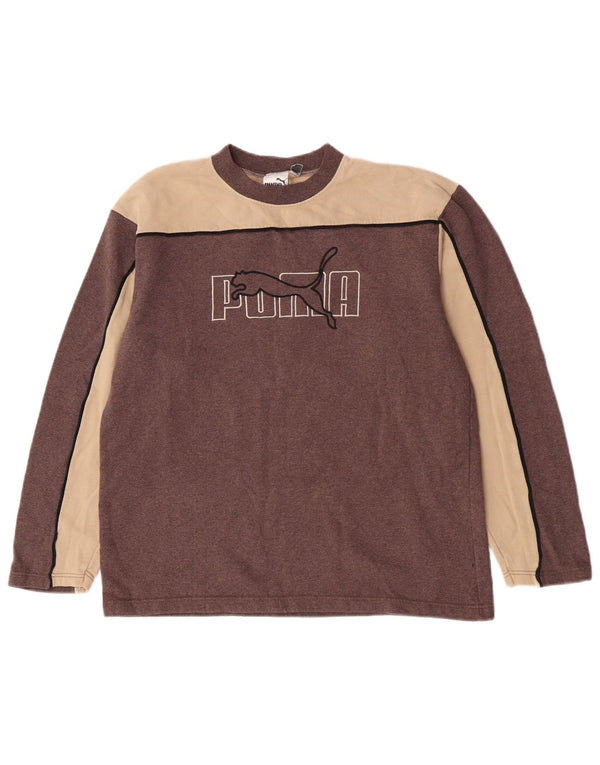 Puma Womens Graphic Top Long Sleeve UK 14 Medium Brown Colourblock Cotton
