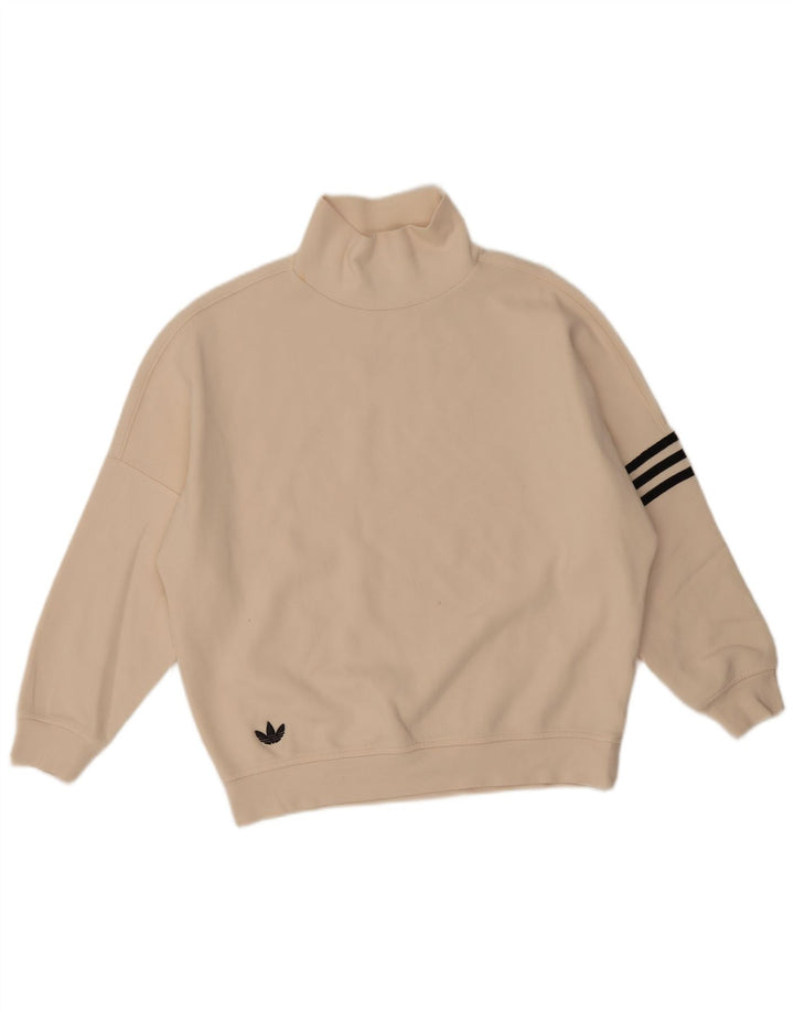 Adidas Womens Oversized Sweatshirt Jumper UK 2 2XS Beige Cotton