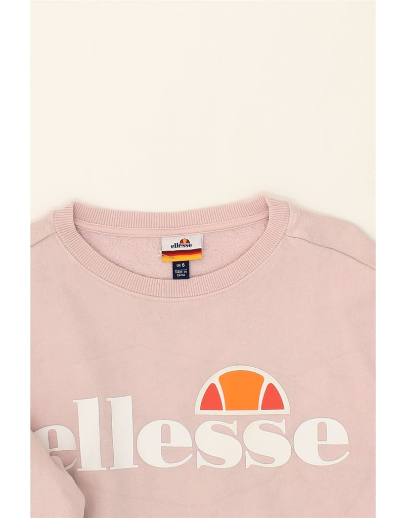 ELLESSE Womens Oversized Graphic Sweatshirt Jumper UK 6 XS Pink Vintage Ellesse and Second-Hand Ellesse from Messina Hembry 