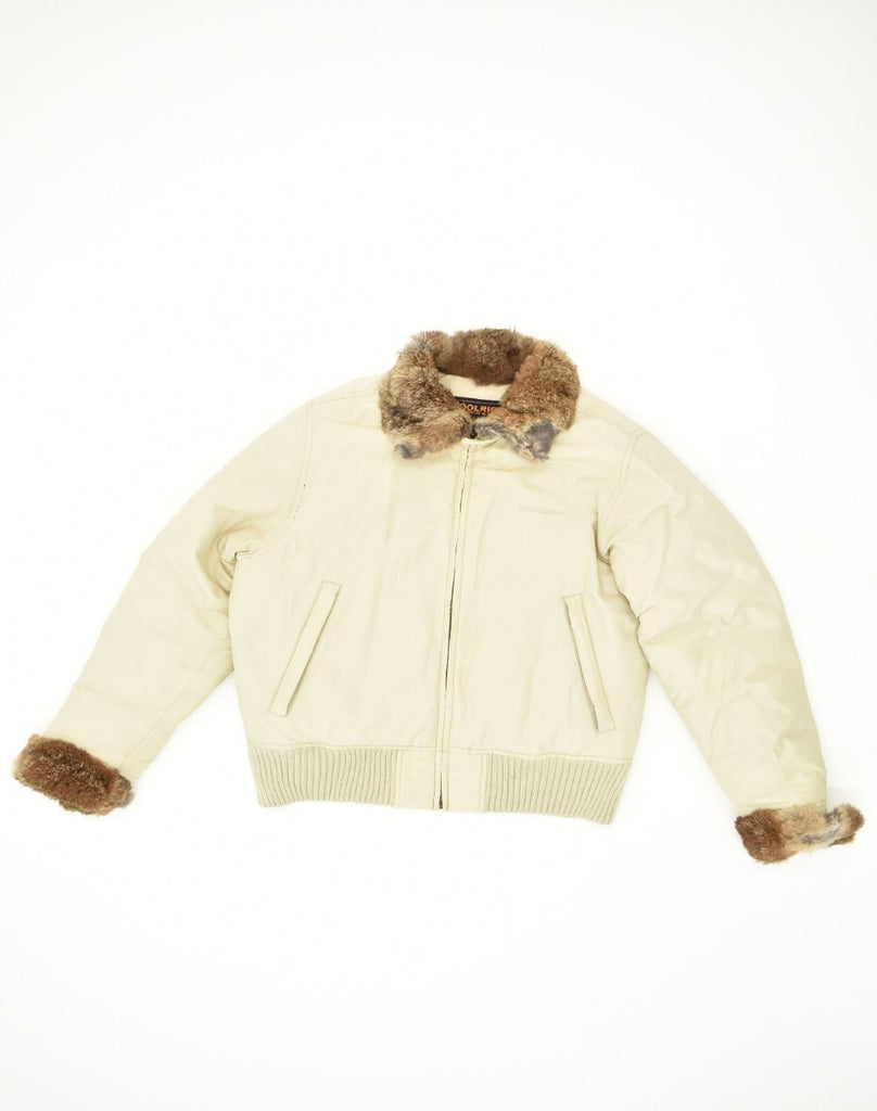 WOOLRICH Womens Bomber Padded Jacket UK 40 Large Beige Cotton | Vintage Woolrich | Thrift | Second-Hand Woolrich | Used Clothing | Messina Hembry 