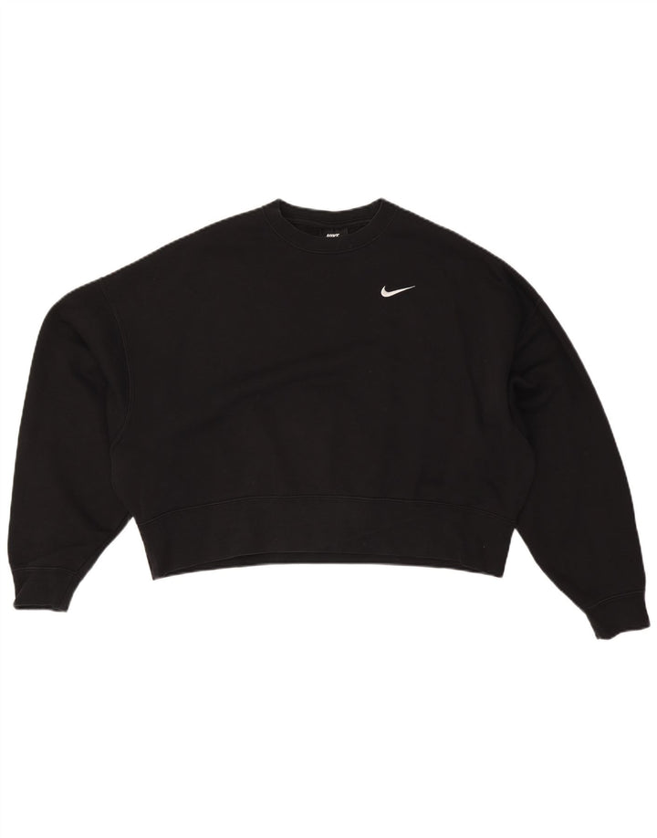 NIKE Womens Crop Oversized Sweatshirt Jumper UK 10 Small Black Cotton