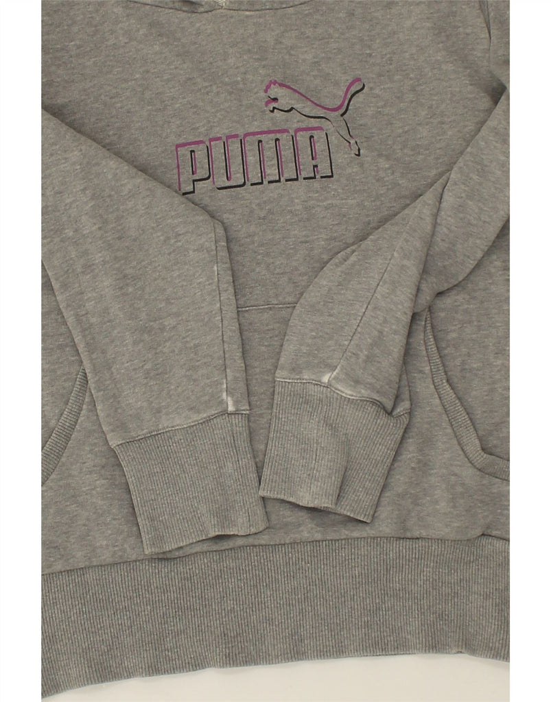 PUMA Womens Graphic Hoodie Jumper UK 12 Medium Grey Cotton | Vintage Puma | Thrift | Second-Hand Puma | Used Clothing | Messina Hembry 