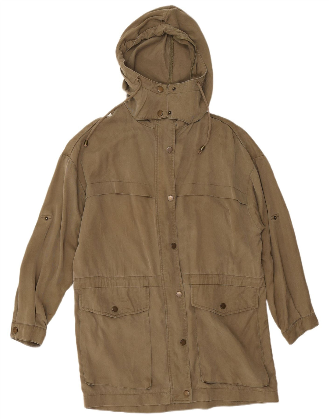 Zara Womens Hooded Oversized Parka Jacket UK 14 Medium Khaki