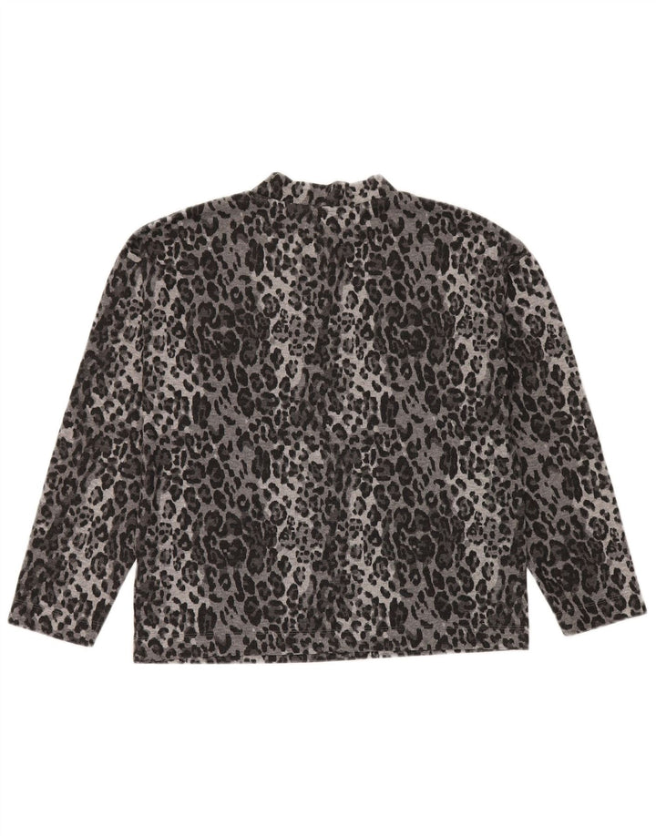 Marks & Spencer Womens Top Long Sleeve UK 10 Small Grey Animal Print