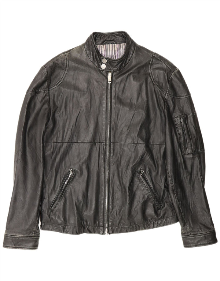 Carlo Pignatelli Mens Leather Jacket IT 50 Large Black Leather