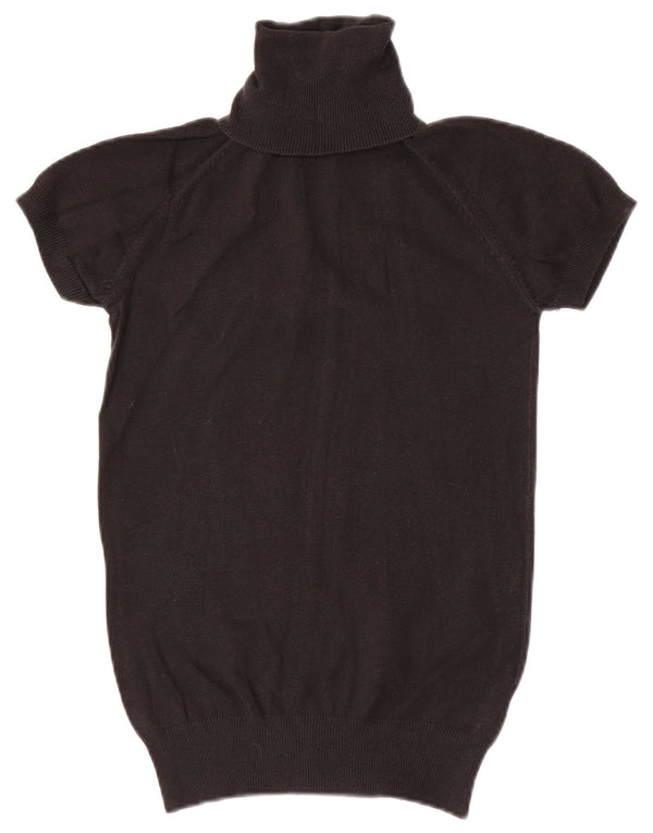 Zara Womens Short Sleeve Roll Neck Jumper Sweater UK 12 Medium Black Cotton
