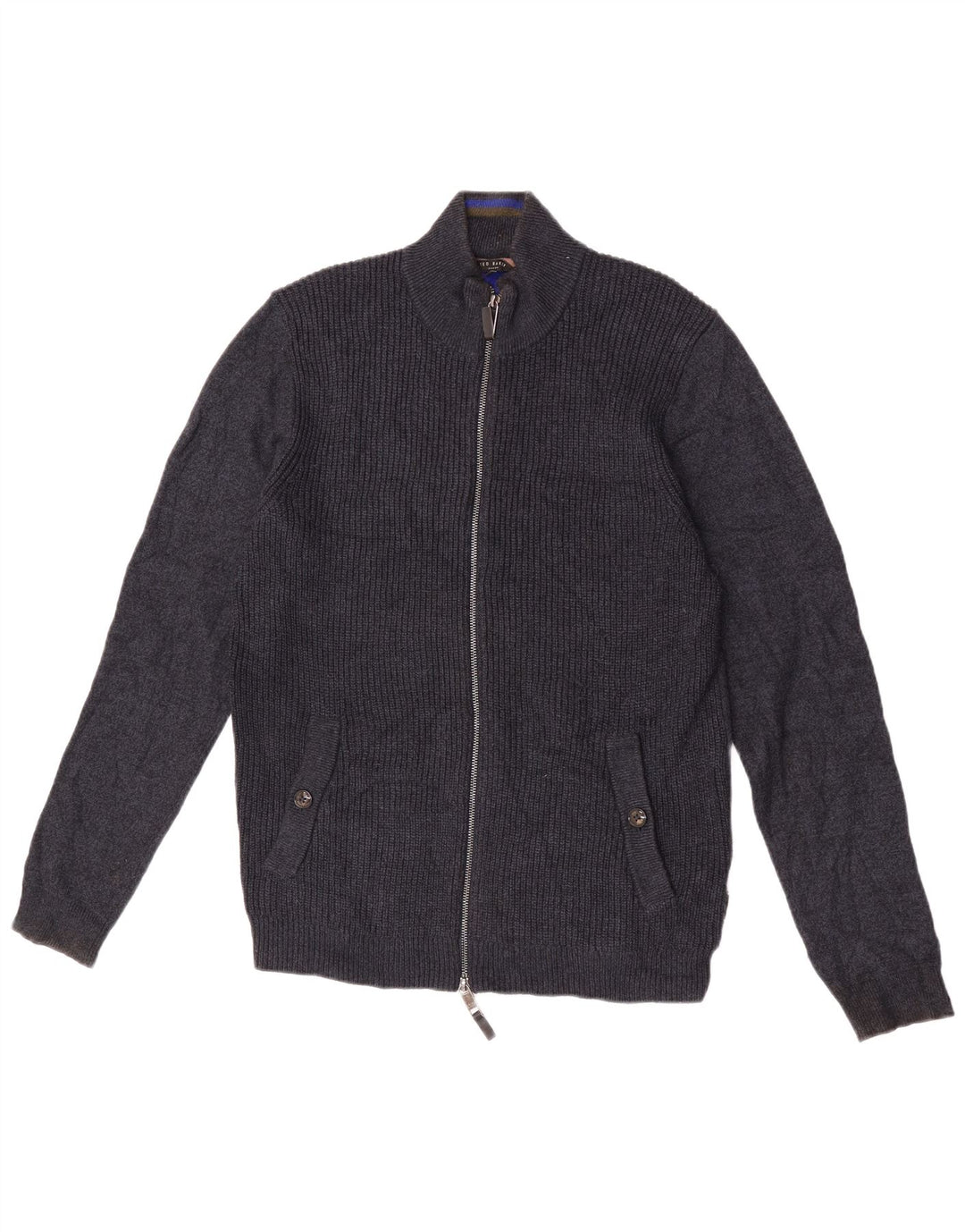 Ted Baker Mens Cardigan Sweater Size 3 Medium Navy Blue Polyester