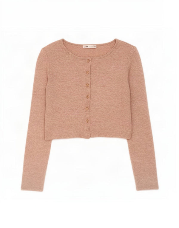 Zara Womens Crop Cardigan Top UK 12 Medium Pink Flecked Viscose