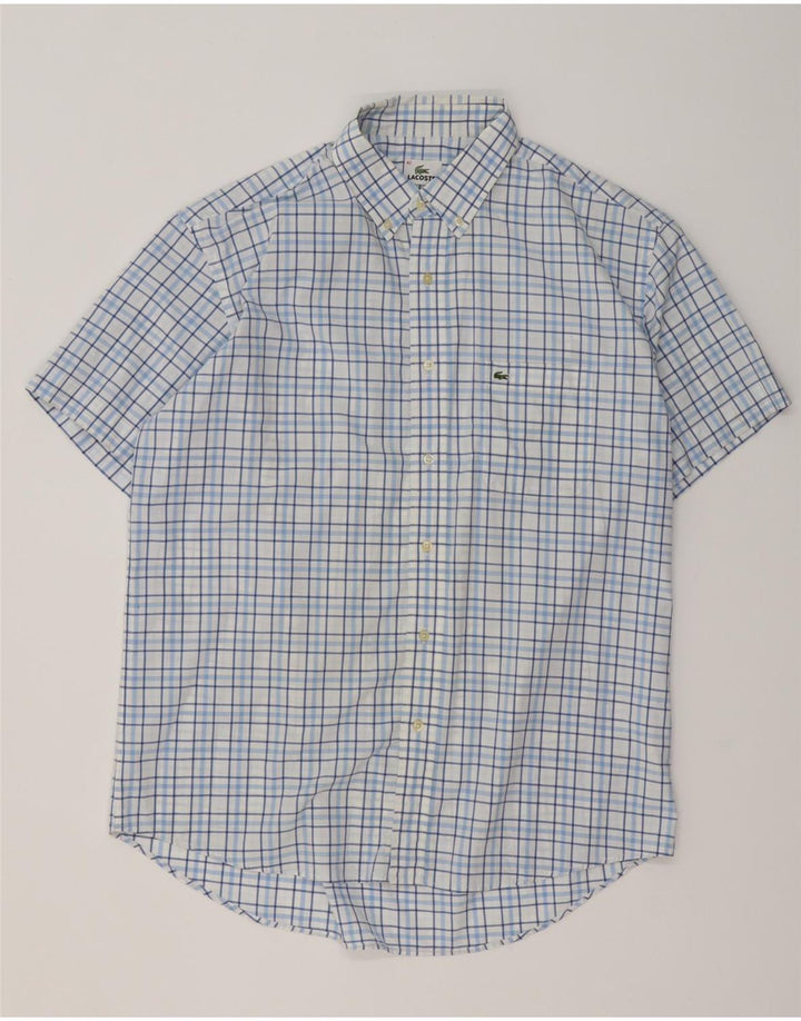 Lacoste Mens Short Sleeve Shirt Size 42 Large Blue Check Cotton