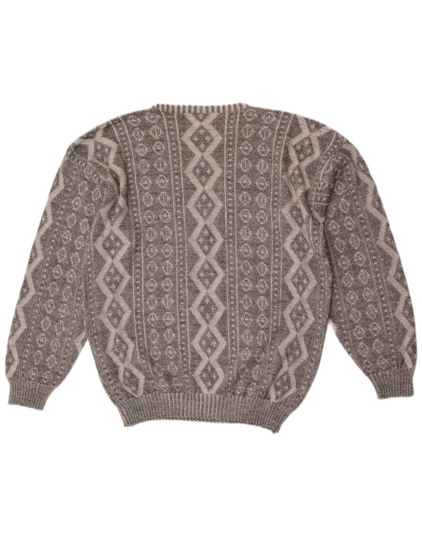 Vogue Mens Crew Neck Jumper Sweater Medium Grey Geometric Cotton