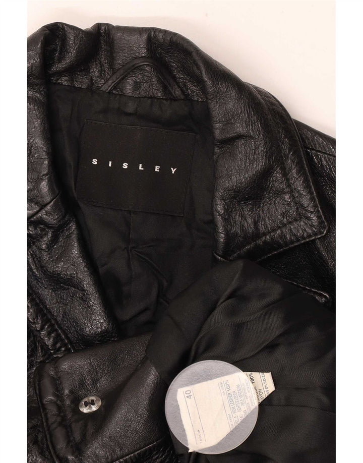Sisley Womens Crop 2 Button Leather Blazer Jacket IT 40 Small Black