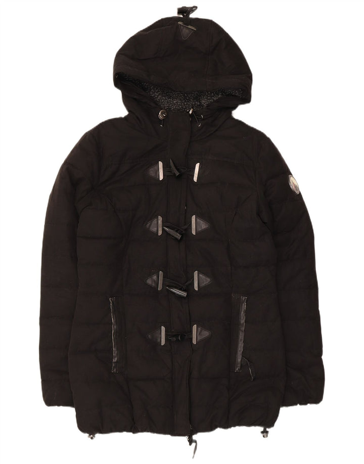 Superdry Womens Hooded Padded Jacket UK 12 Medium Black Polyester