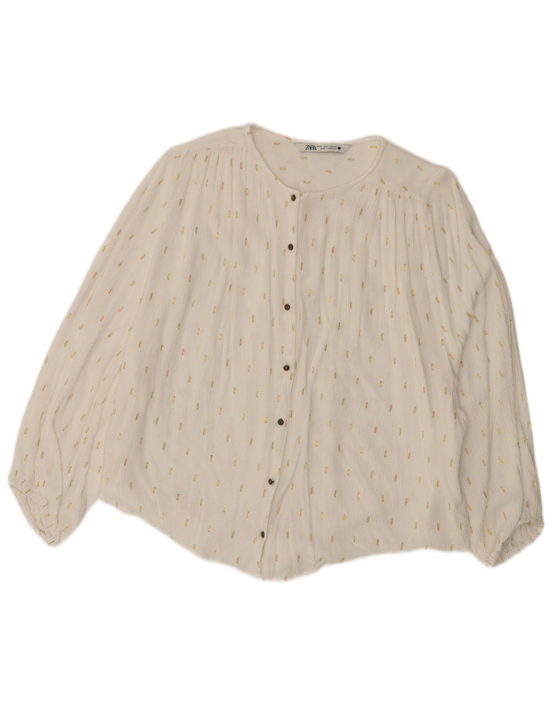 Zara Womens 3/4 Sleeve Oversized Shirt Blouse UK 10 Small White Spotted
