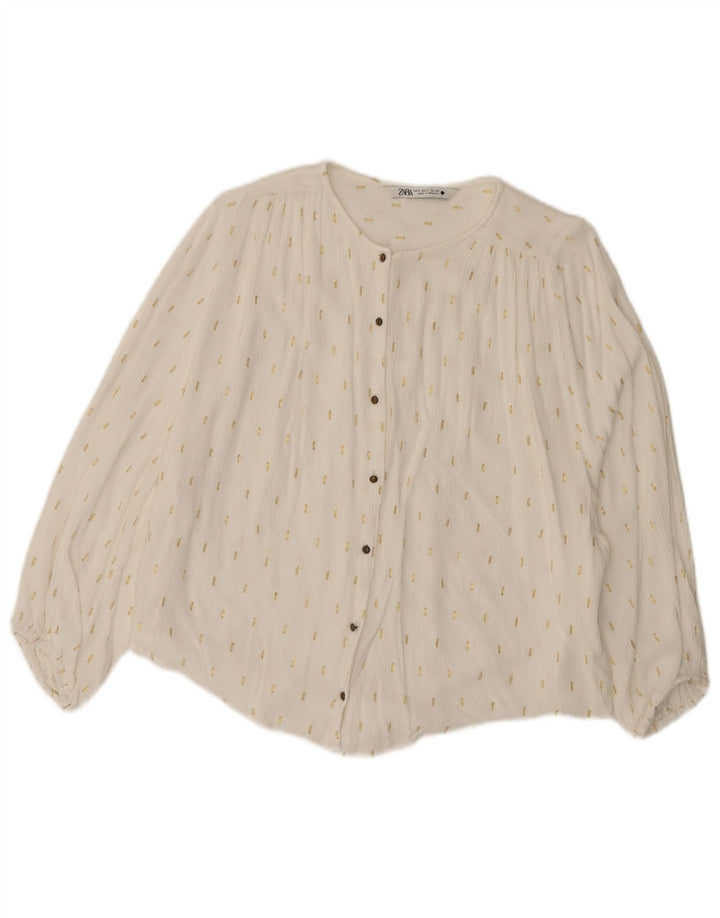 Zara Womens 3/4 Sleeve Oversized Shirt Blouse UK 10 Small White Spotted