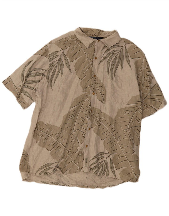 Nautica Mens Short Sleeve Shirt Large Grey Floral Linen